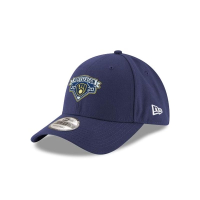 Blue Milwaukee Brewers Hat - New Era MLB Postseason Locker Room 9FORTY Adjustable Caps USA8639574